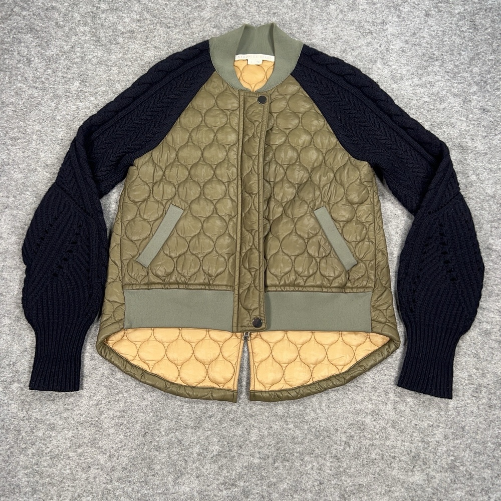 Veronica Beard Jacket Womens S Green Quilted Bomber Knit Sleeve Marjeti Preppy